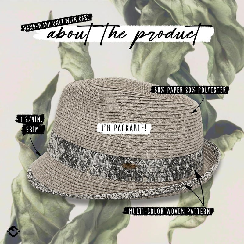 Funky Junque Women's Straw Fedora Sun Hat - UPF 50+ Protection, Short Brim, Stylish Woven Pattern - Image 4